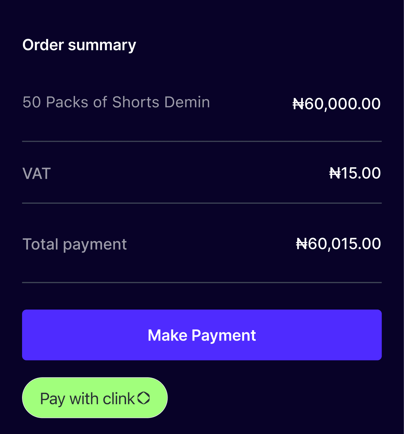 Clink checkout dark preview